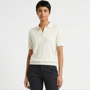 Banana Republic Cream Knit 3-Button Polo Shirt Size L Quiet Luxury Academia